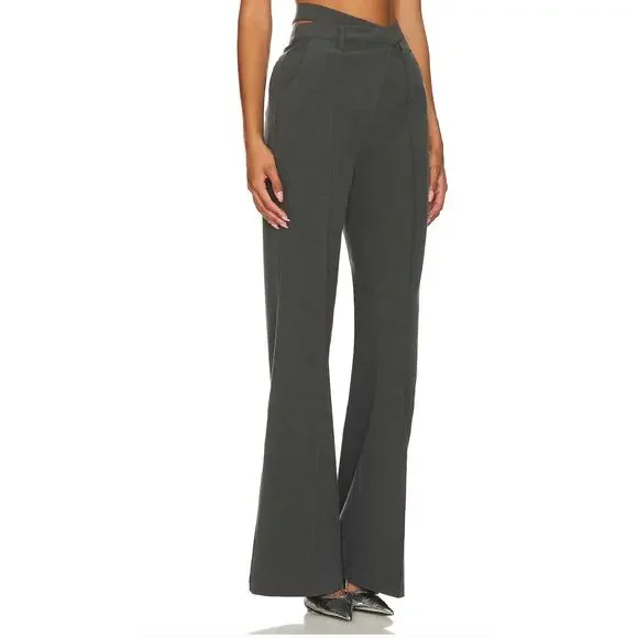 Camila Coelho Charcoal Gray Trouser Pant LARGE Hip Cut Out Wide Flare Leg $238 - Picture 2 of 11